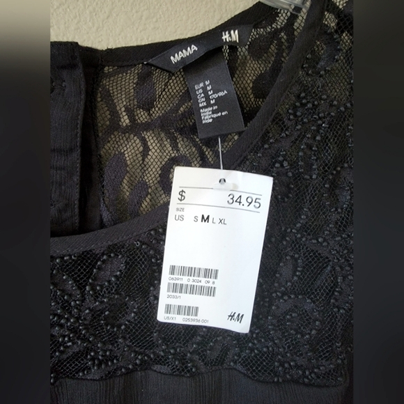 H&M Mama, Black‎ Lace Beaded Maternity Blouse, Size Medium, New with Tags - Picture 2 of 8